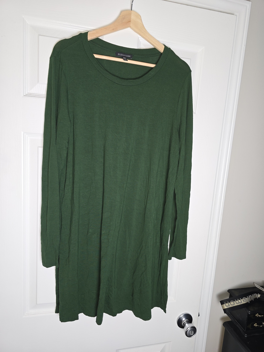 Eileen Fisher Jersey Crewneck Long Sleeve Green Tunic Dress Size Medium